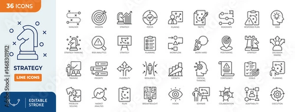 Obraz Strategy line editable icon set. Editable stroke. Vector illustration