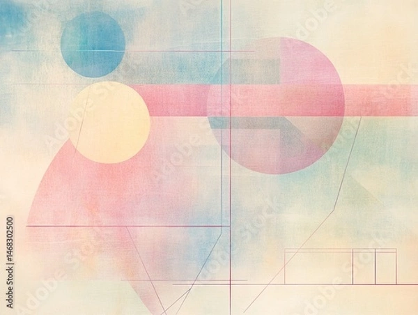 Fototapeta Delicate abstract composition of pastel circles and geometric shapes
