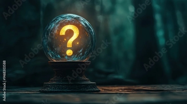 Obraz Mysterious Crystal Ball with Illuminated Question Mark in Enigmatic Forest Setting