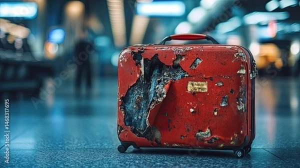 Fototapeta Damaged suitcase caused by poor logistics or mishandling during travel, showcasing the struggles. 