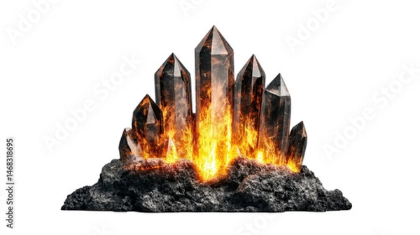 Obraz Dramatic Crystals Erupting from Fiery Lava with Striking Flames and Glossy Surfaces for a Captivating Visual Impact