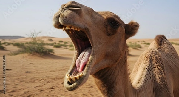 Obraz Camel yawning desert landscape
