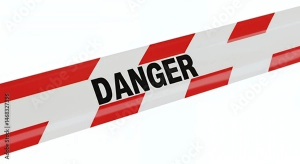 Obraz White Barricade Tape with Red Stripes and Black Text Isolated on White Background