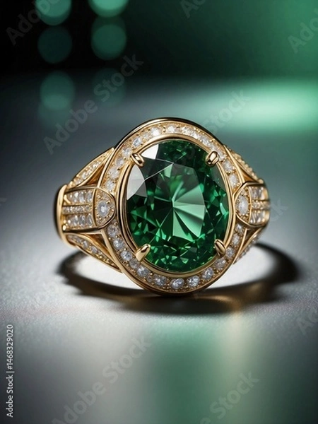 Fototapeta Exquisite Emerald and Gold Ring with Diamond Accents