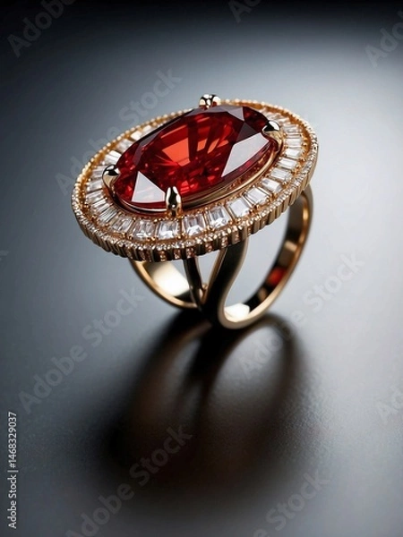 Fototapeta Elegant Ruby and Diamond Halo Gold Ring
