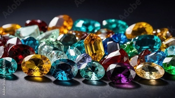 Fototapeta A dazzling assortment of colorful gemstones and jewels.