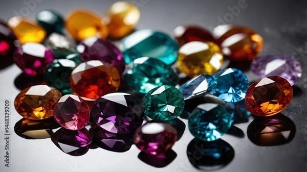 Fototapeta A dazzling assortment of colorful gemstones and jewels.