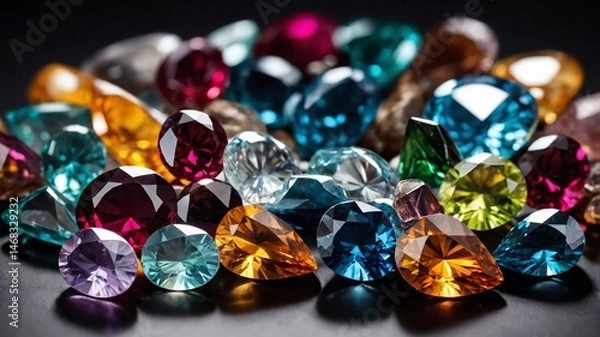 Fototapeta A dazzling assortment of colorful gemstones and jewels.