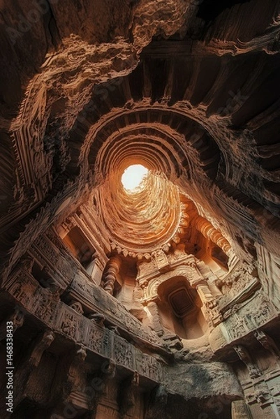 Obraz Beautiful architecture of ancient ruines of temple in Hampi
