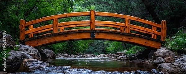 Obraz Wooden bridge over creek, forest background