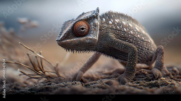 Fototapeta Close Up Of A Chameleon In Desert Environment