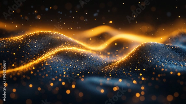 Obraz Golden particles wave on dark background with bokeh (1)