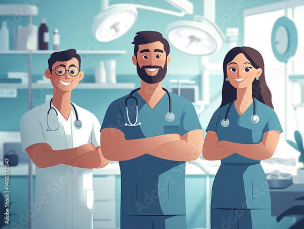 Obraz Medical doctor ER team, surgeon and anesthetist on medical clinic room background for emergency nursing 