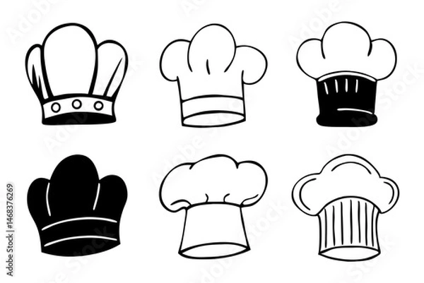 Fototapeta Icon set featuring chef hats in various styles for culinary design purposes 
