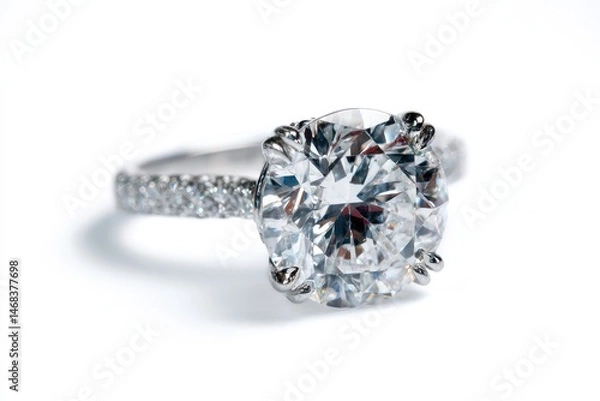 Fototapeta Close-up view of a dazzling diamond engagement ring.