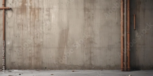 Fototapeta Grunge concrete wall, rusty pipes, glued poster mockup , old, visual