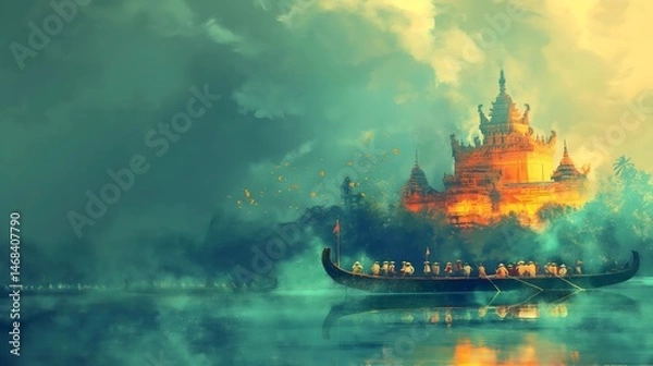 Obraz Golden Temple and Misty River Journey