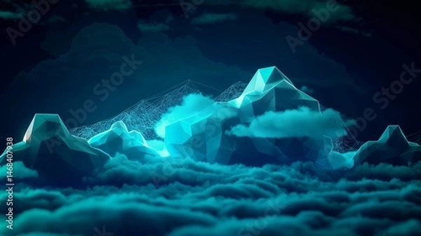 Obraz Abstract Digital Mountains in the Clouds