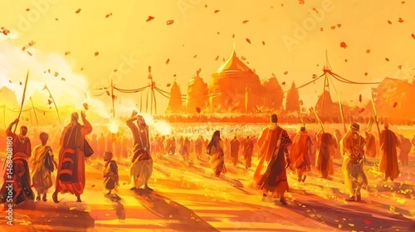 Obraz Festival Procession at Sunset