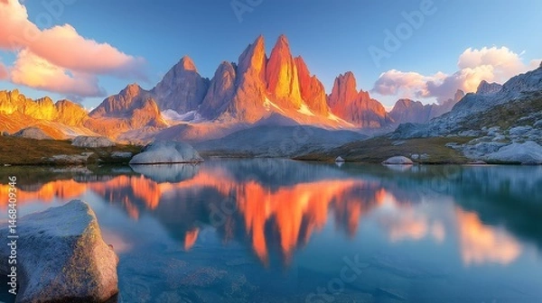 Obraz Mountain Lake Sunset Reflection