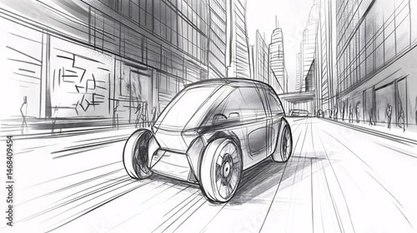 Obraz Urban Sketch: Conceptual Electric Vehicle
