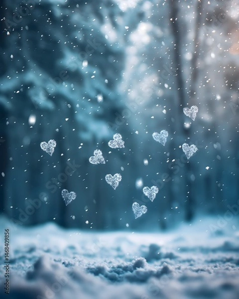 Obraz Frozen Heart Snowflakes in Winter Woods