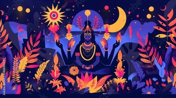 Obraz Cosmic Deity in a Floral Night
