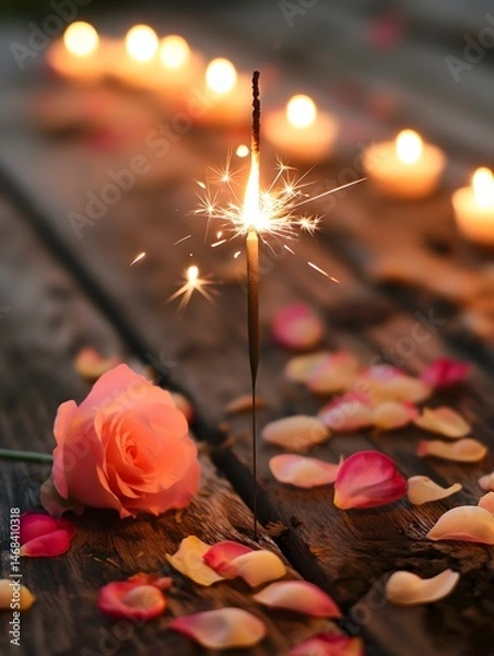 Obraz Romantic Sparkler with Rose Petals and Candles