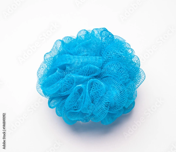 Fototapeta Soft blue bath sponge isolated on white background with copy space.