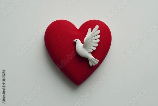 Obraz Symbol of Love and Peace White Dove on Red Heart