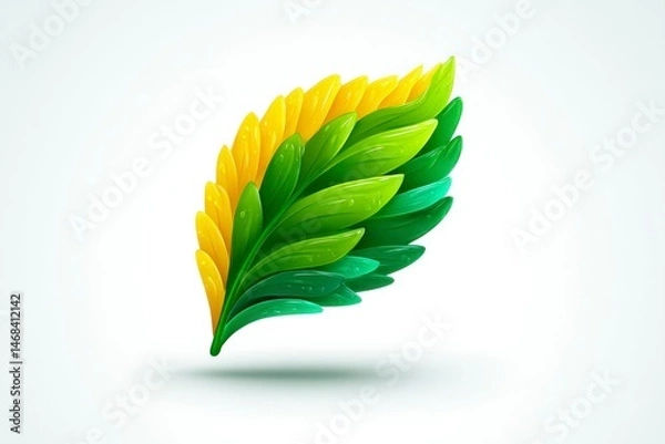 Obraz Vibrant Gradient Leaf Design with Dew Drops for Nature and Environmental Themes