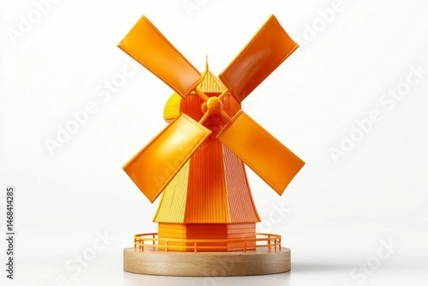 Fototapeta Vibrant Orange Windmill Sculpture on Wooden Base Ideal for Decor and Design Projects