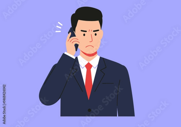 Fototapeta Frustrated Businessman Arguing During a Phone Call Illustration