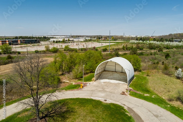 Fototapeta Salt Storage Shelter in Rural Setting with Copy-Space