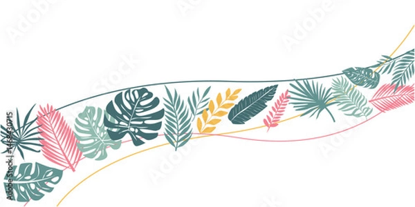 Obraz Colorful tropical leaves illustration for summer and vacation design. Summer botanical background. Vector illustration.