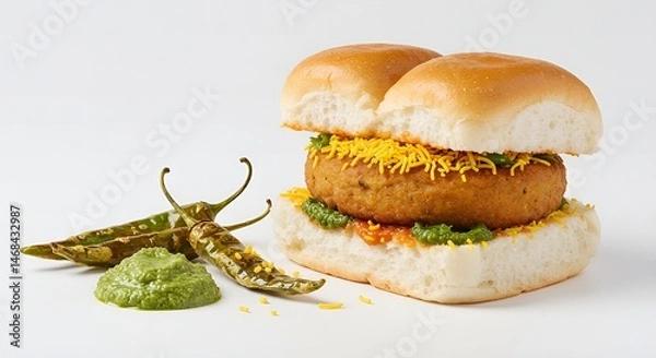 Fototapeta Vada Pav Isolated on White Background