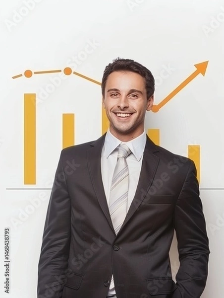 Fototapeta Successful Businessman with Growth Chart