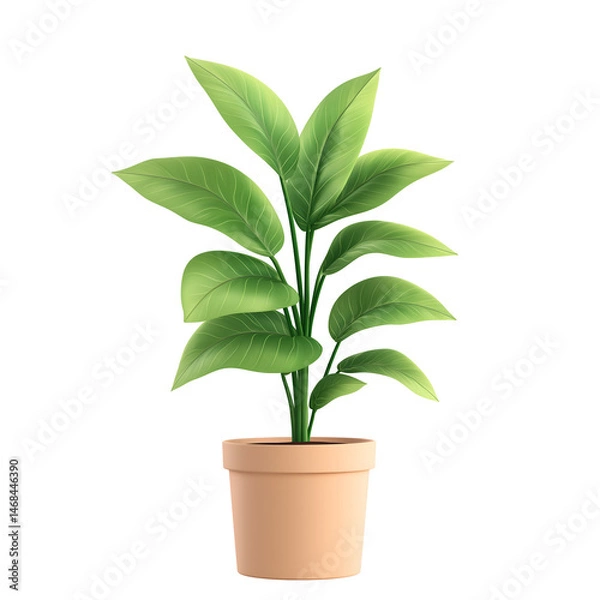 Fototapeta Houseplant in a pot, each leaf and the pot isolated on a white background