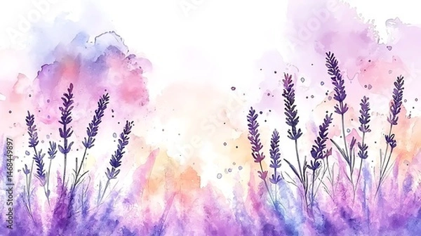 Fototapeta Lavender floral watercolor scene nature digital art tranquil environment wide view