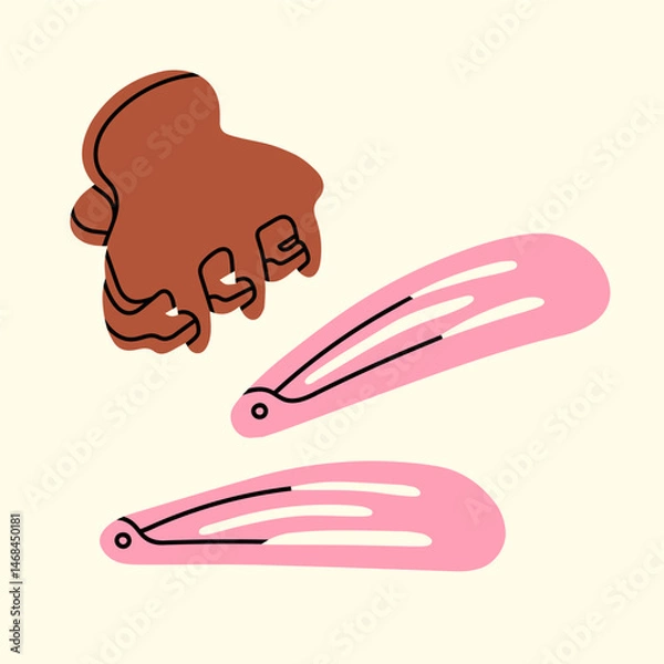 Fototapeta Vector illustration with various types of hair clips. Cute design. For blog posts, promotional material, social media content, and advertising campaigns focused on accessories and hairstyles