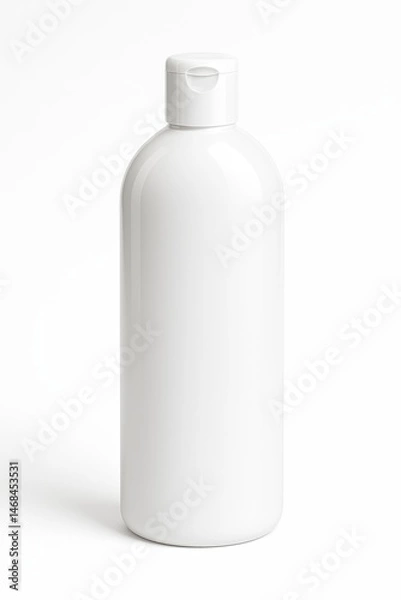 Fototapeta White Cylindrical Plastic Bottle with Flip Top Cap for Dish Soap with Glossy Finish and Photorealistic Detail, Perspective Front View, Professional Studio Lighting on Isolated White Background