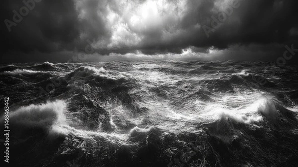 Obraz Dramatic Monochrome Seascape with Turbulent Waves