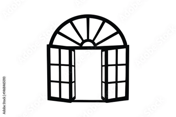 Fototapeta Open window silhouette vector, Black window frame, window black silhouette