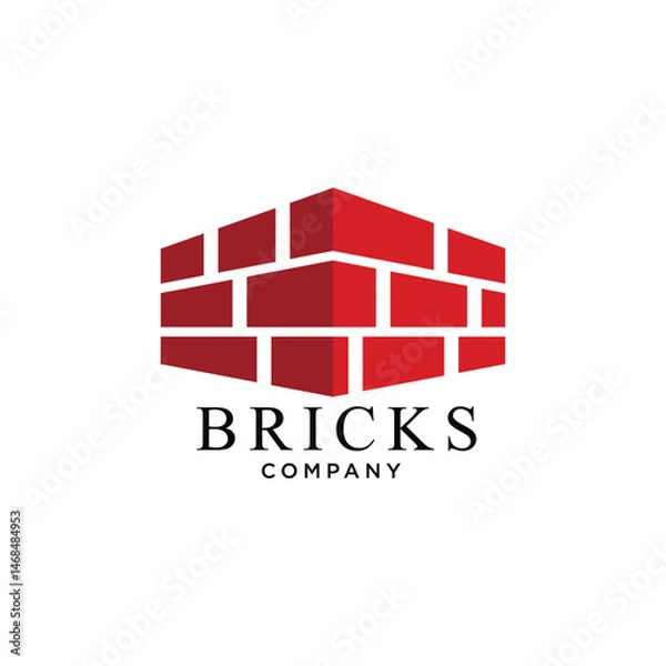 Fototapeta brick wall logo design vector template, creative building design concept
