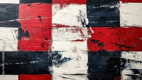 Fototapeta Abstract Textured Background with Red, White, and Black Brush Strokes for Artistic Design Projects
