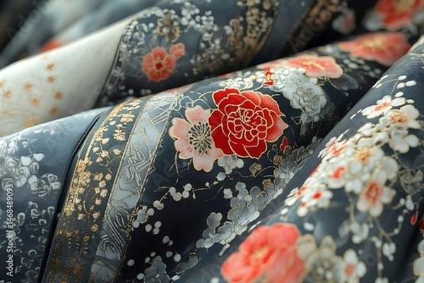 Fototapeta Intricate floral print on flowing fabric