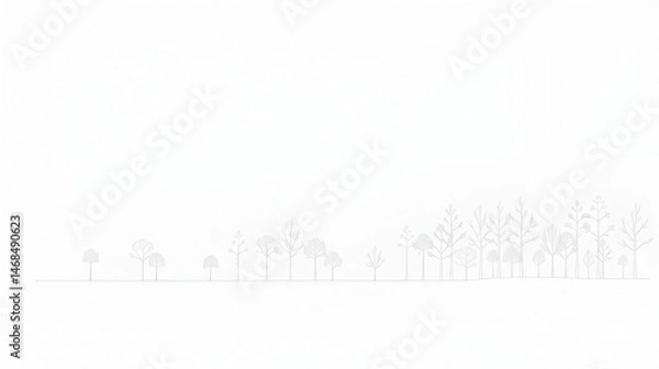 Obraz Architectural Drawings, Minimal style cad tree line drawing, Side view, set of section wetland forest outline for landscape design drawing. Vector illustration in seperate element