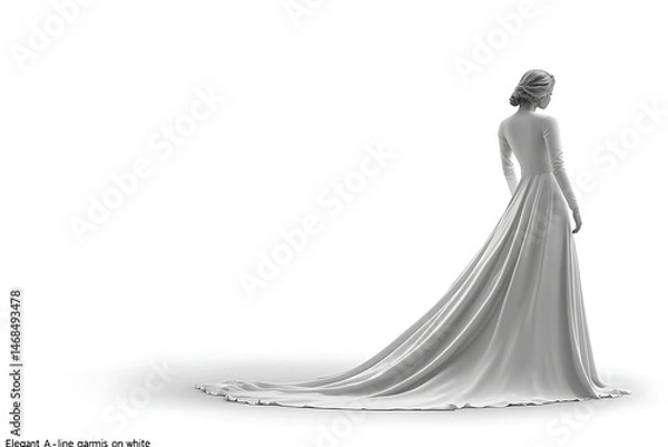 Fototapeta Elegant grayscale gown, flowing skirt, back view
