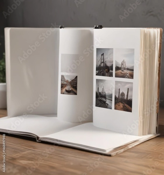 Fototapeta Blank photo album pages, open vertical display  Ideal for design presentation ,  presentation,  stationery,  photo album design