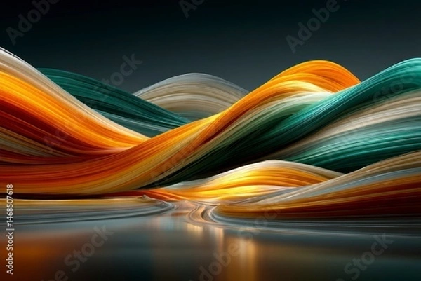 Fototapeta Abstract Colorful Waves Reflecting in Water Modern Art Design Digital Illustration Vibrant L